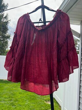 ee:some Merlot Off Shoulder Ruffle Bell Sleeve Top NWT Size M
